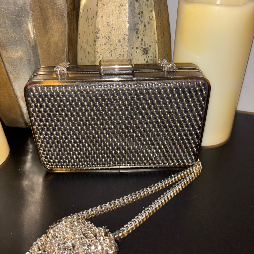 MICHAEL KORS Handbag Elsie Black Microstud Leather Studded Box Clutch Crossbody - Picture 4 of 5
